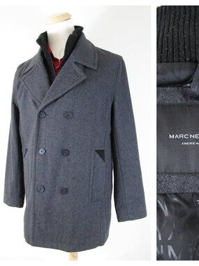 Marc New York Andrew Marc Mens Full Zip Lined Gray Wool Pea Coat Size M